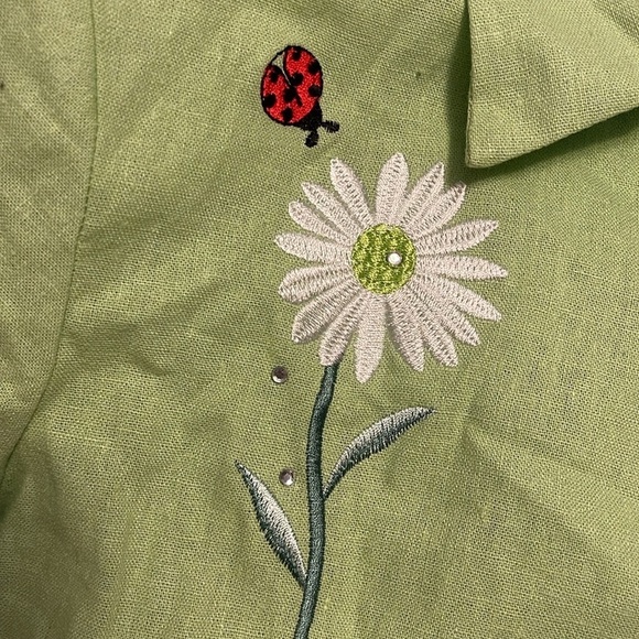 VINTAGE  LINEN A.K.C. Pistachio Green Ladybug‎ Embroidered tank & jacket size S - Picture 13 of 16